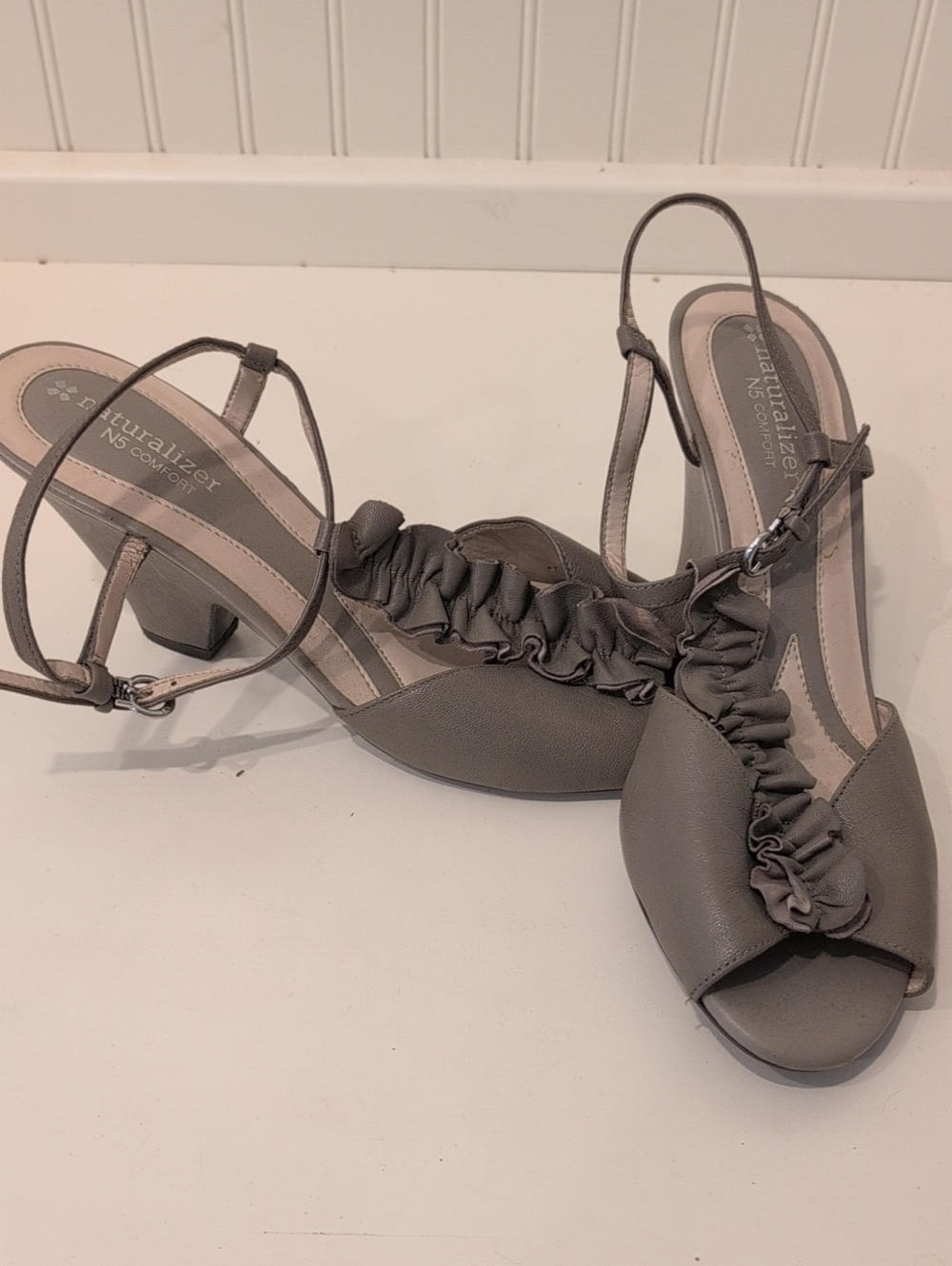 Naturalizer Taupe Ruffle Slingback Sandals